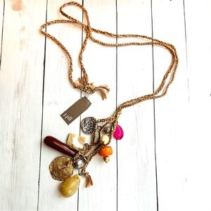 NEW NWT J. Jill Adjustable Rope Beach Shell Coin Charm Necklace $49 Retail Tag
